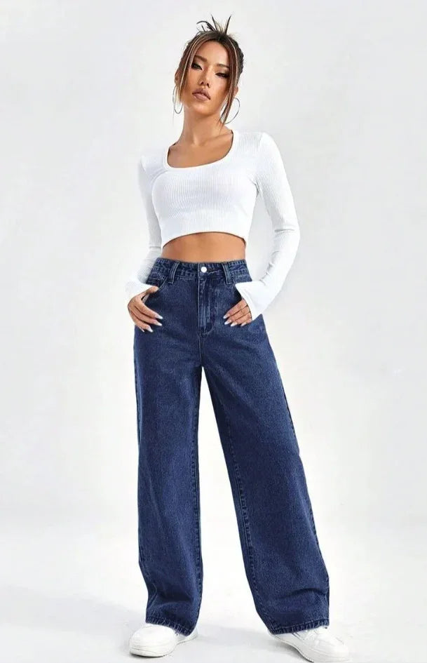 Bellbum Wide Leg Jeans Dark Blue Denim - Bellbum