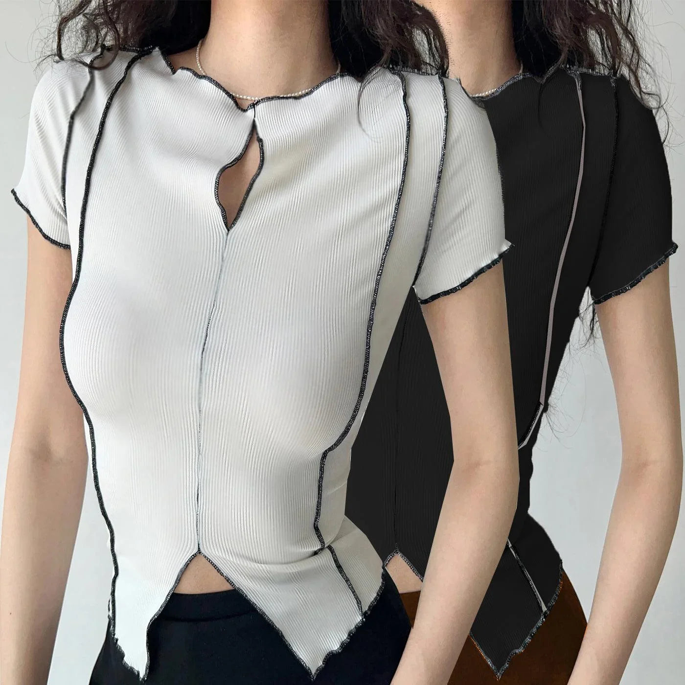 Lime Fashion pack of 2 vibrant hem stitiching crop top for women - Bellbum