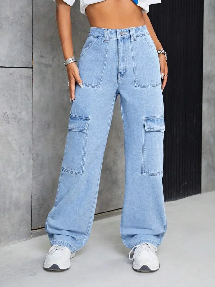 Bellbum Ladies Cargo Jeans Light Blue Denim - Bellbum