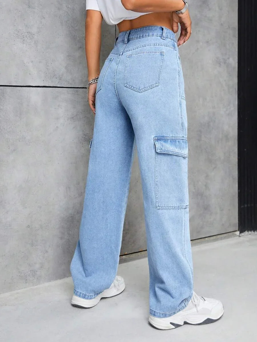 Bellbum Ladies Cargo Jeans Light Blue Denim - Bellbum