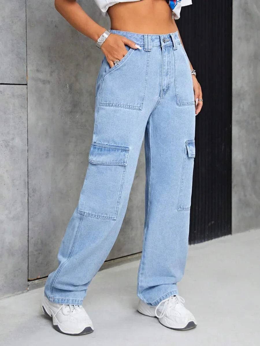Bellbum Ladies Cargo Jeans Light Blue Denim - Bellbum