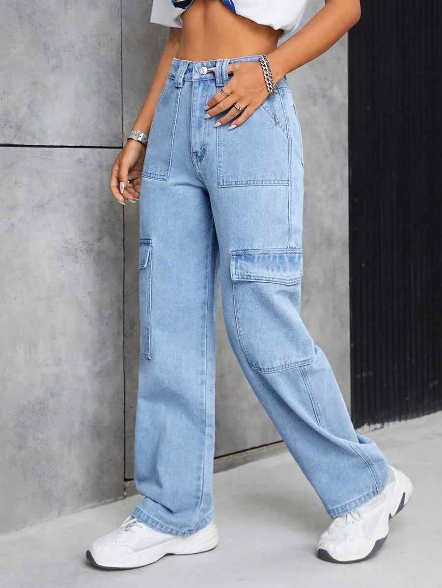 Bellbum Ladies Cargo Jeans Light Blue Denim - Bellbum