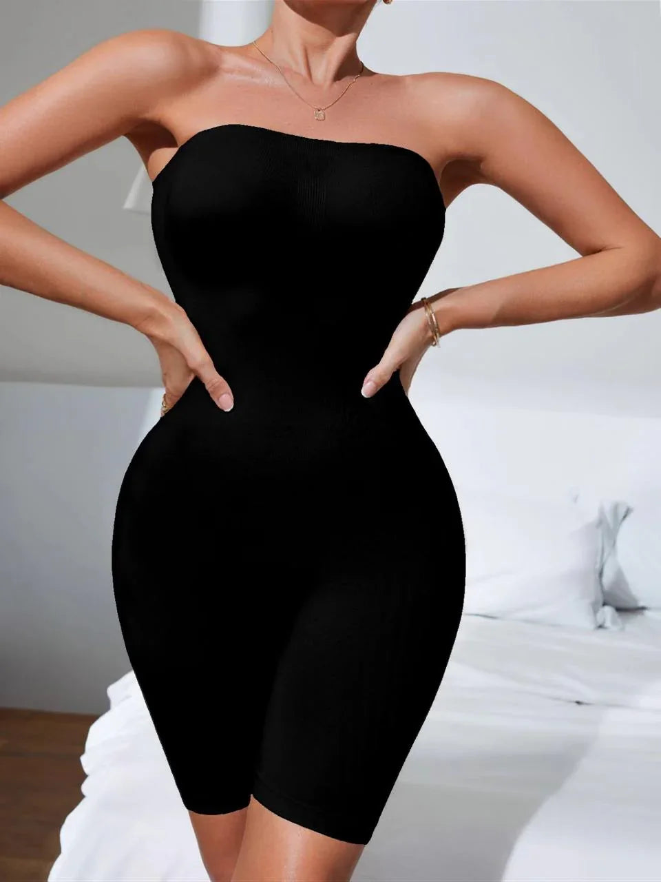 Bellbum Strapless Shapewear Bodysuit | Tummy Control Sculpting Romper for Women | Black & Nude