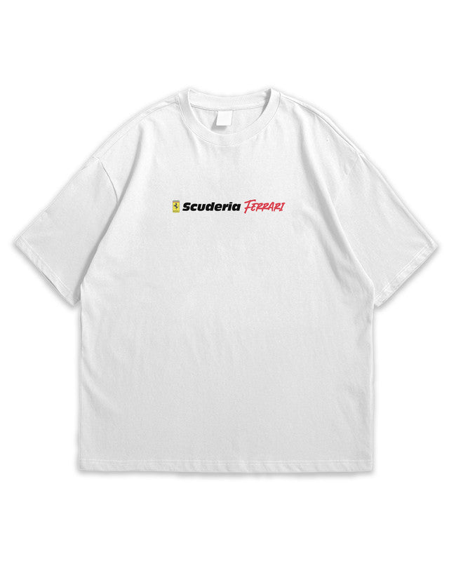 Bellbum Scuderia Ferrari Charles Leclerc Oversized T-Shirt – 240GSM French Terry Cotton, White, Unisex Formula 1 Streetwear